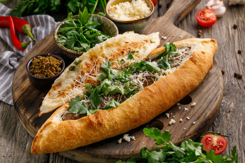 Crisp boat with lyulya-kebab of lamb