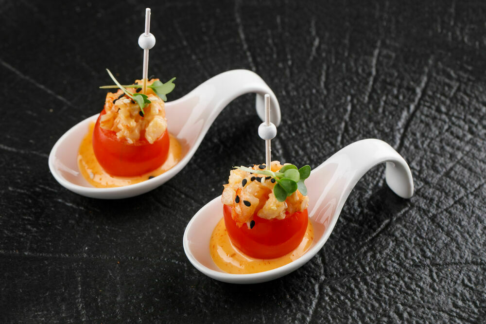 Canapes with shrimp kimchi