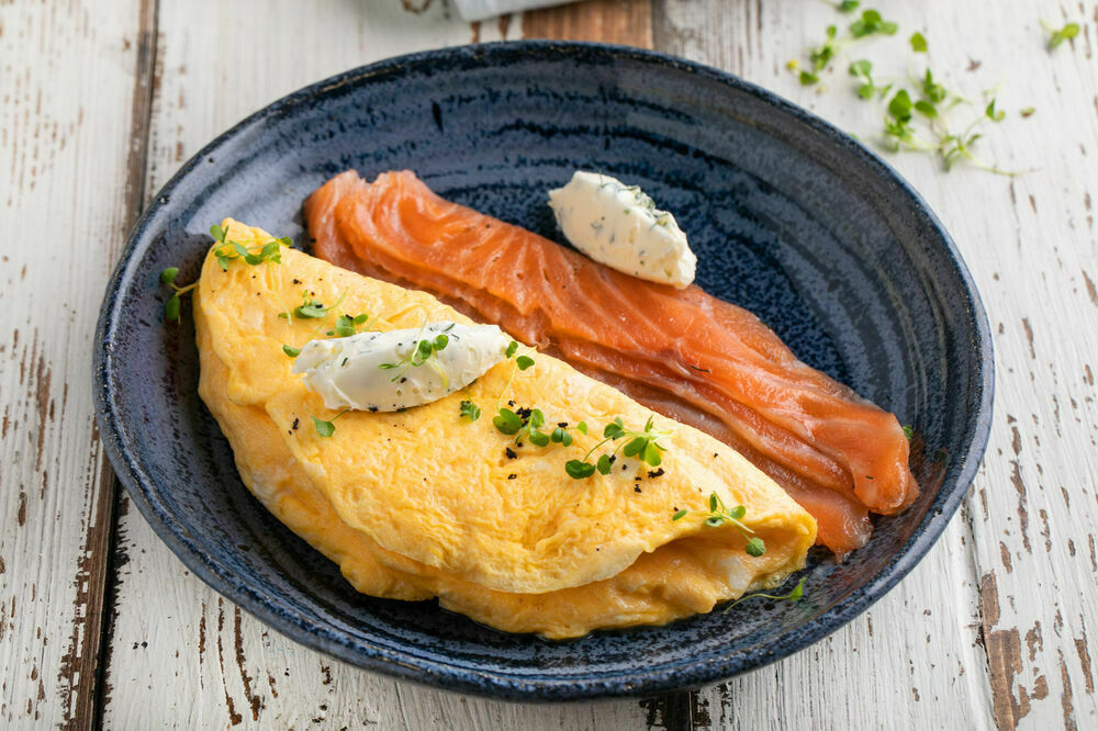 Breakfast omelet with  salted salmon and cream cheese