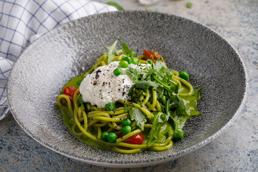 Pasta with Pesto and Stracciella