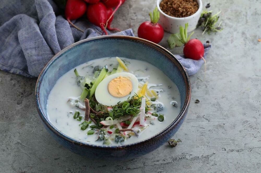 Okroshka on ayran with sausage