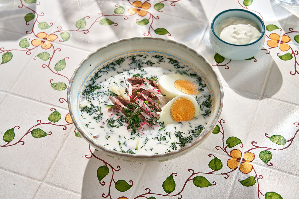 Okroshka on kefir with beef