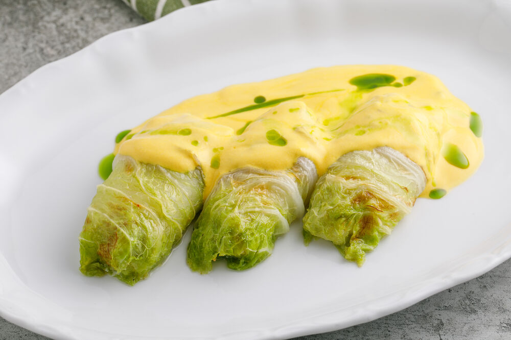 Cabbage rolls with crawfish tails