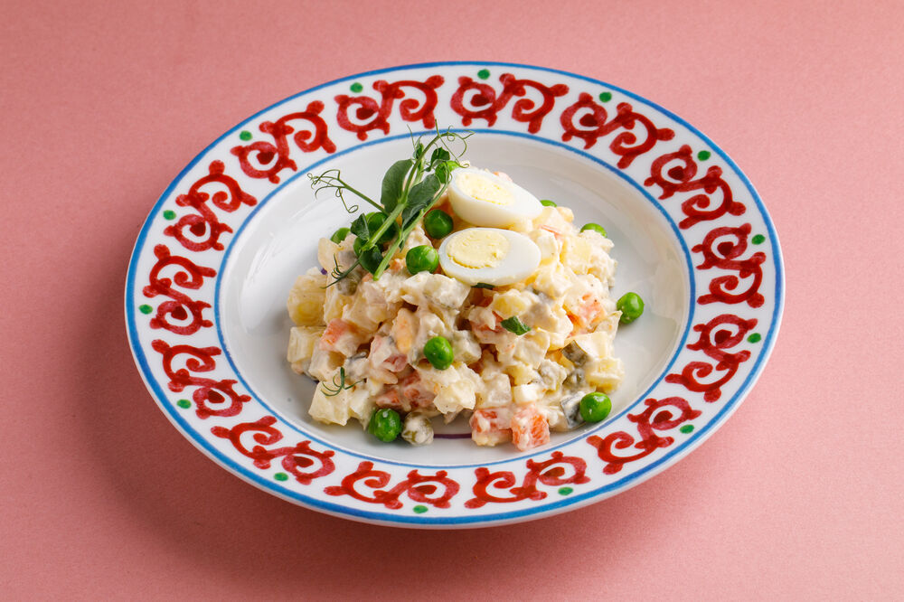  Salad "Olivier with smoked cod"