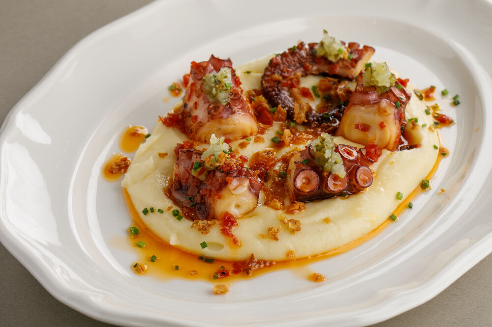 Octopus chorizo with potato mousse