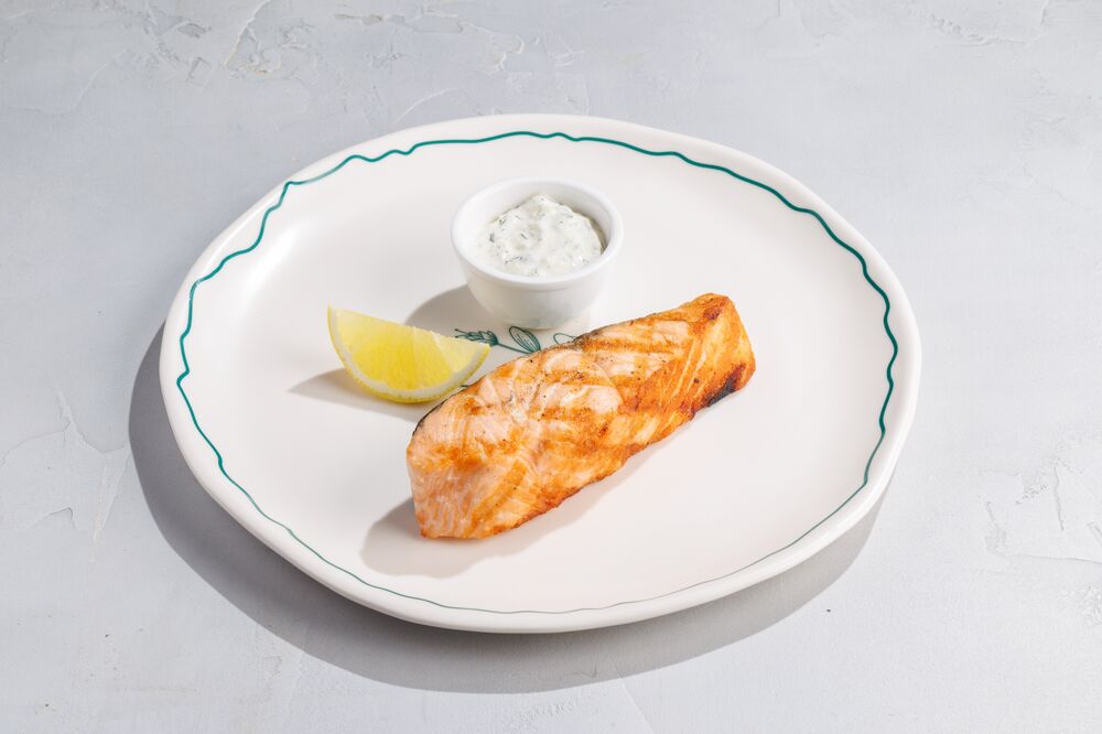 Grilled salmon steak