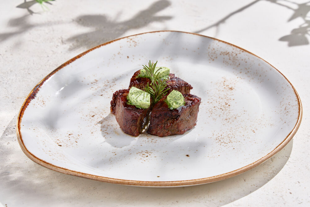 Marbled beef filet mignon with parsley oil