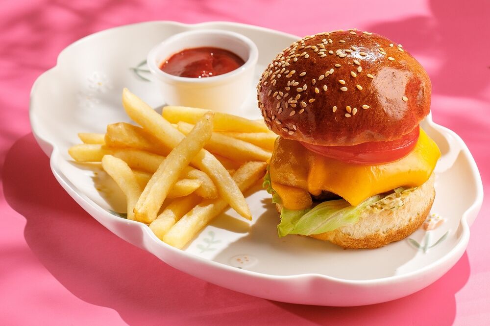 Mini burger with chicken and fries