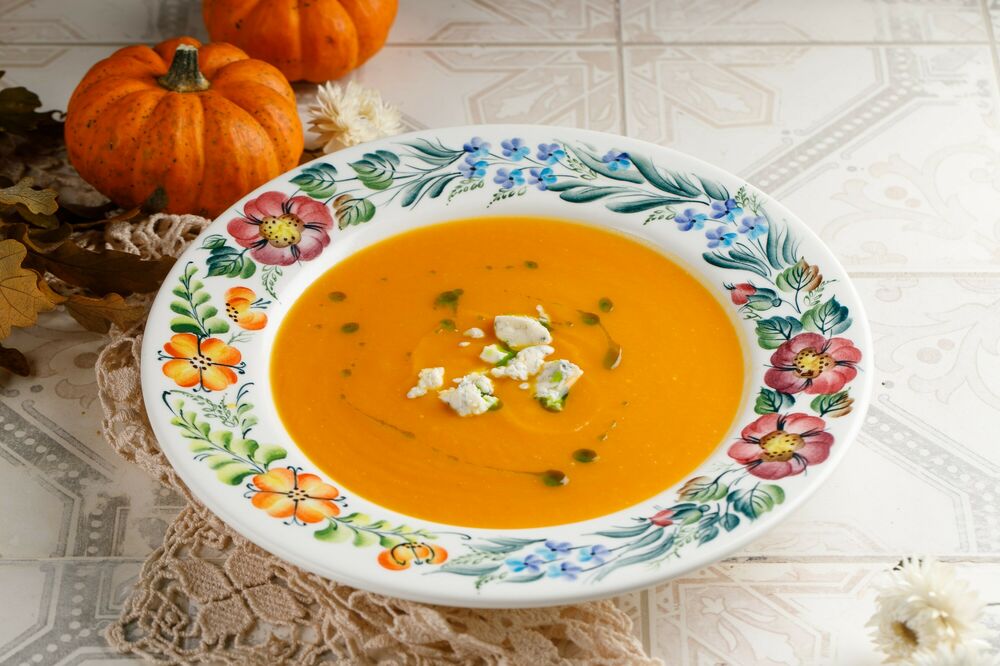 Creamy pumpkin soup with Dorblu cheese