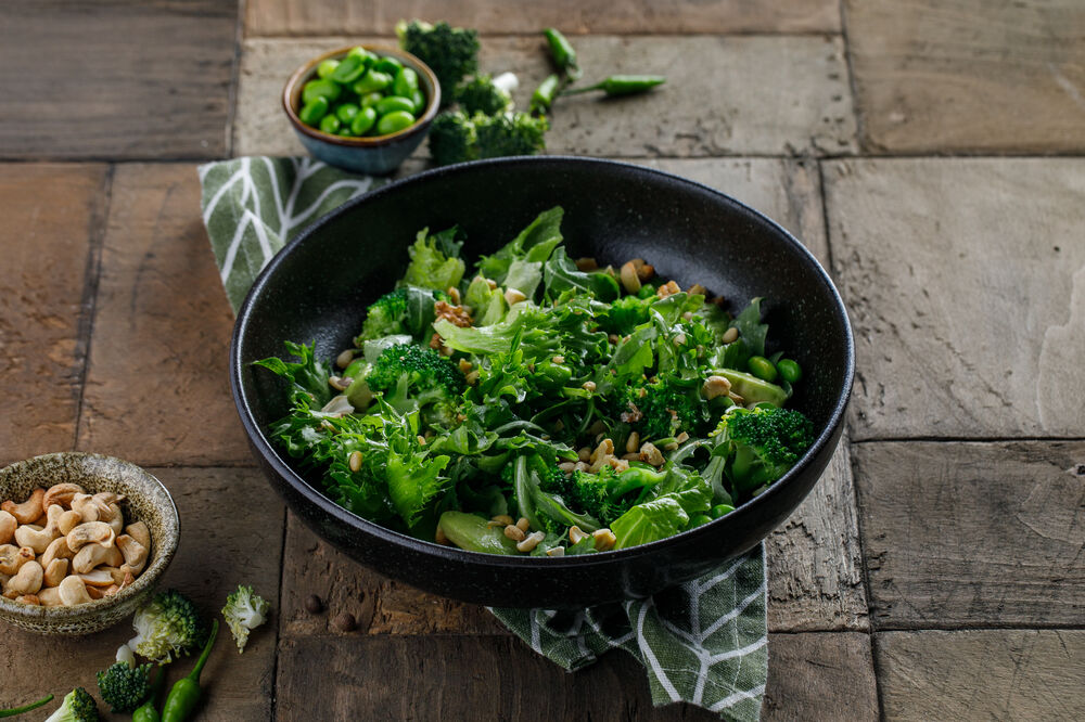 Vegetarian salad with broccoli and avocado
