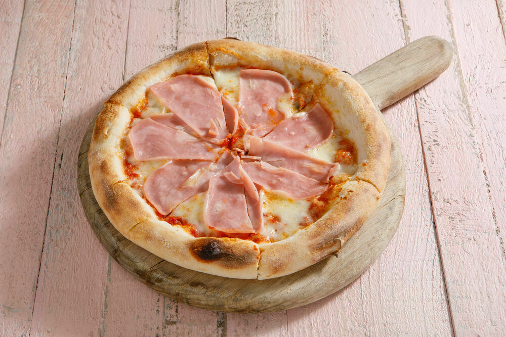 Pizza with ham on promotion