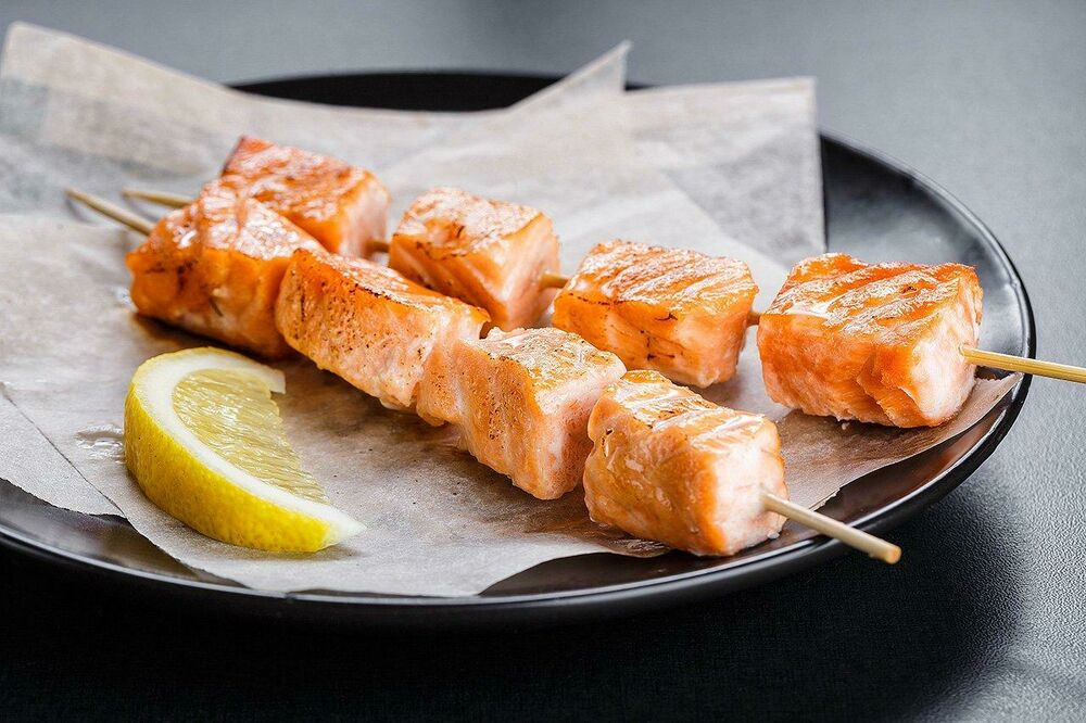 Salmon on a skewer