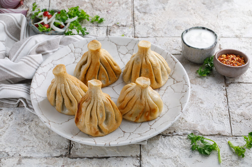 Fried khinkali with mushrooms