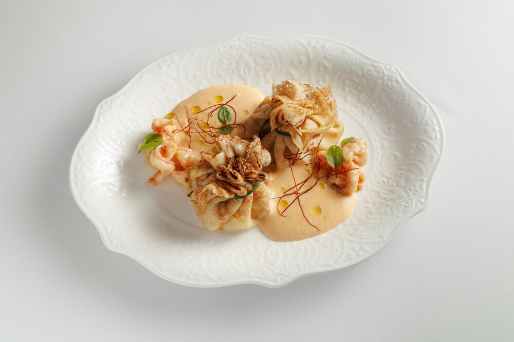 Блины с креветками и судаком