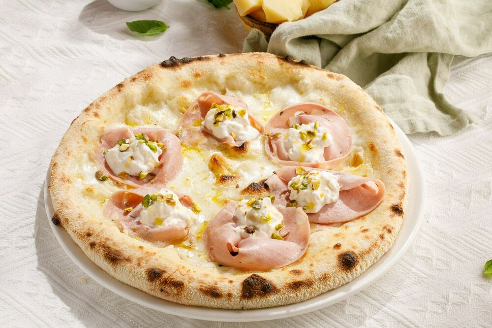Pizza with mortadella and stracciatella