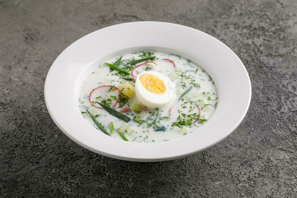 Okroshka on ayran with beef