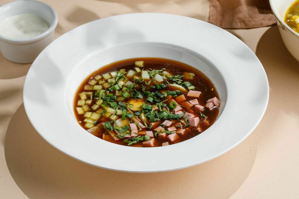 Okroshka on kvass with beef