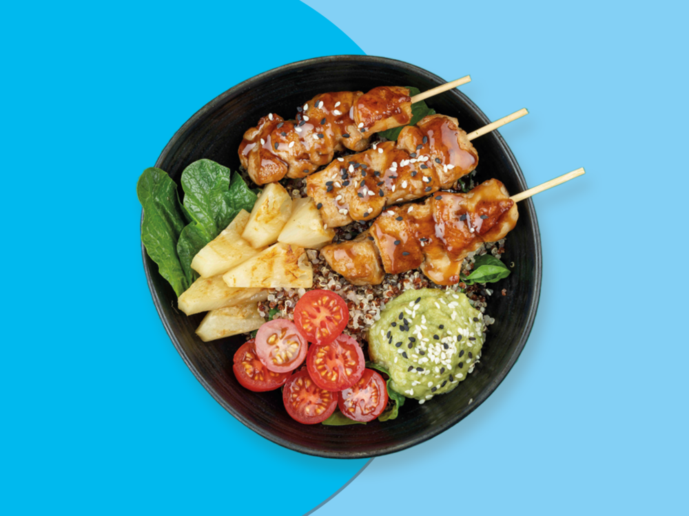  Street bowl with chicken skewers