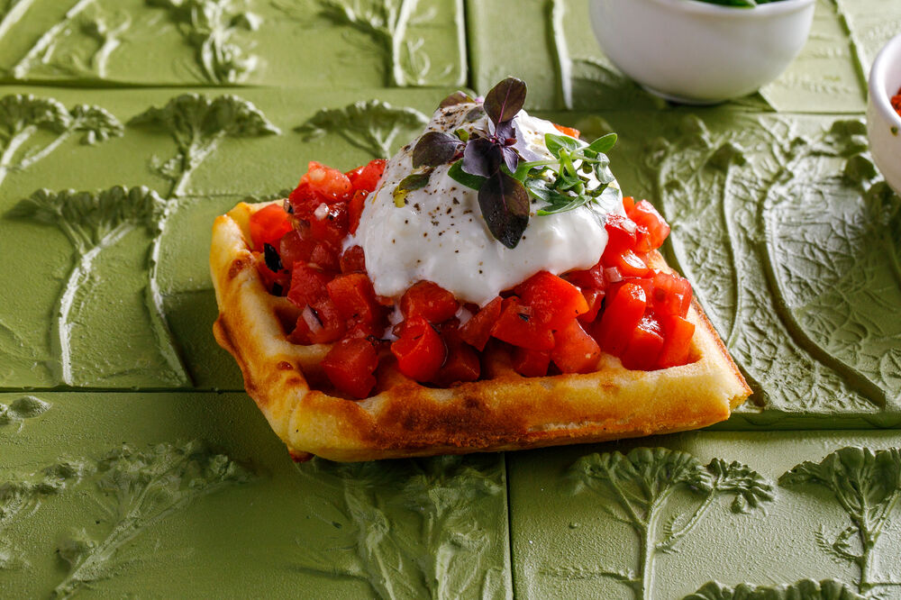 Bruschetta with tomatoes and baked peppers