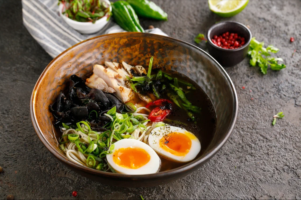 Japanese ramen soup with chicken and egg