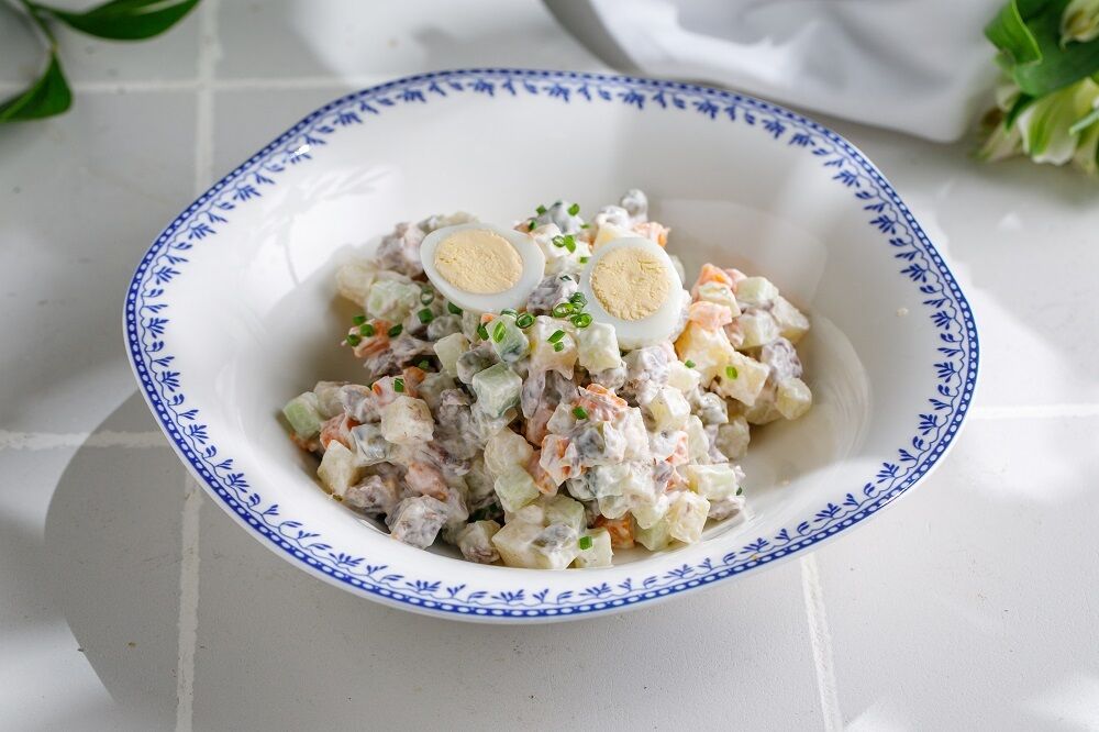 Olivier russian salad with beef 