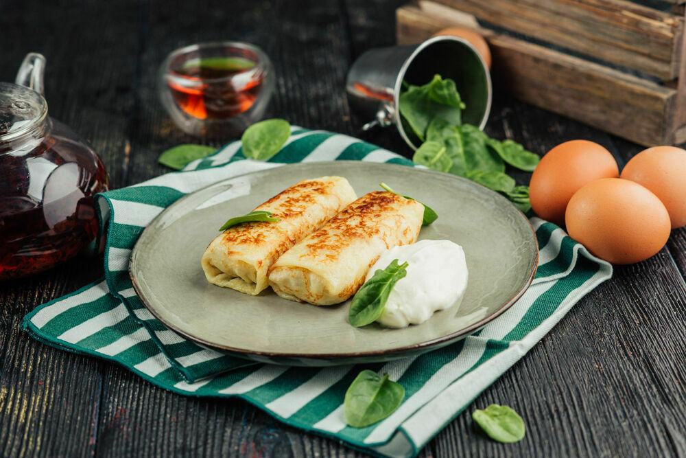 Pancakes with farm raised chicken and clarified butter