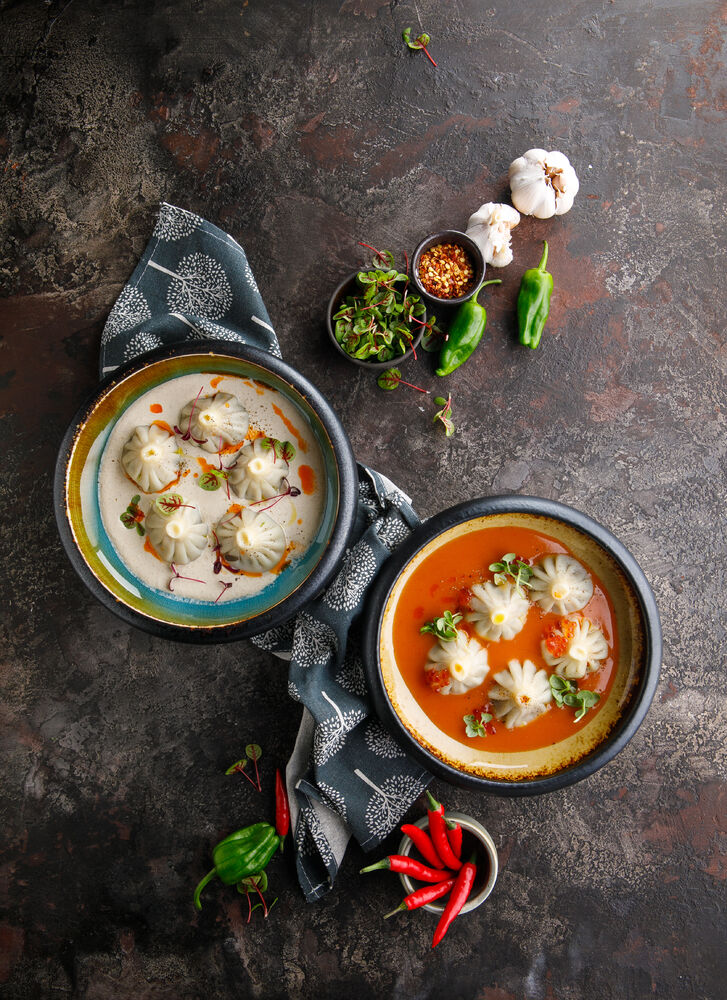 Patara khinkali with shrimp and tom yam sauce