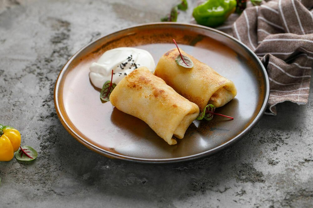 блины с грибами и курицей в сливках