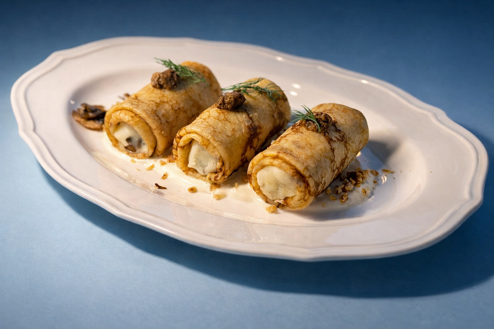 Pancakes with potatoes and mushrooms