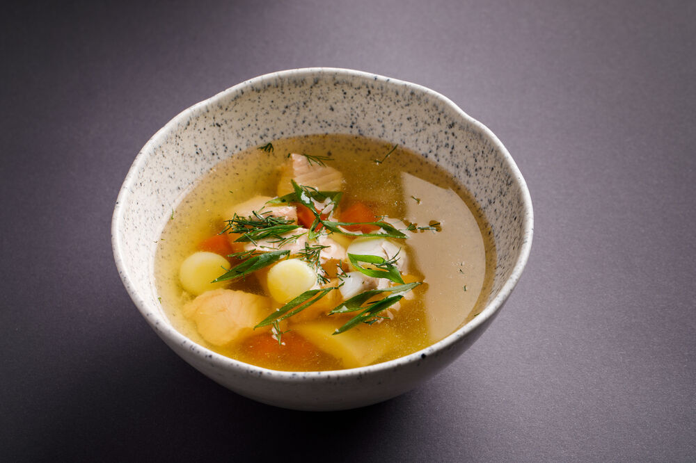 Salmon and cod fish soup