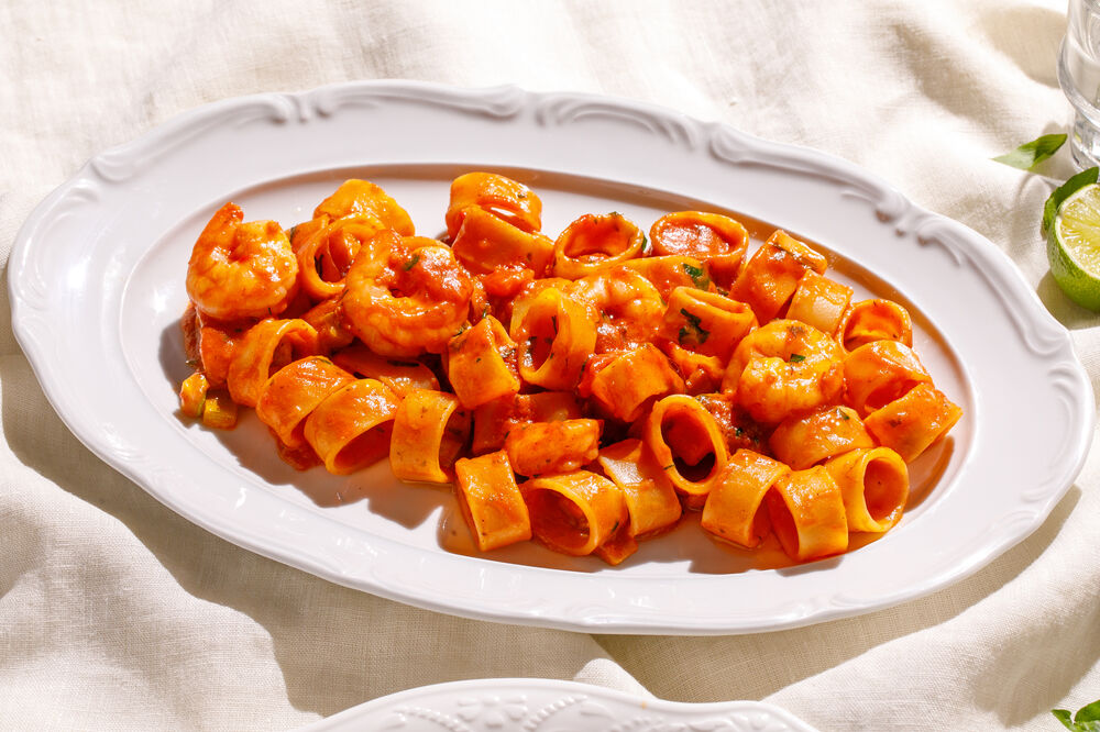 Arrabiata pasta with shrimp