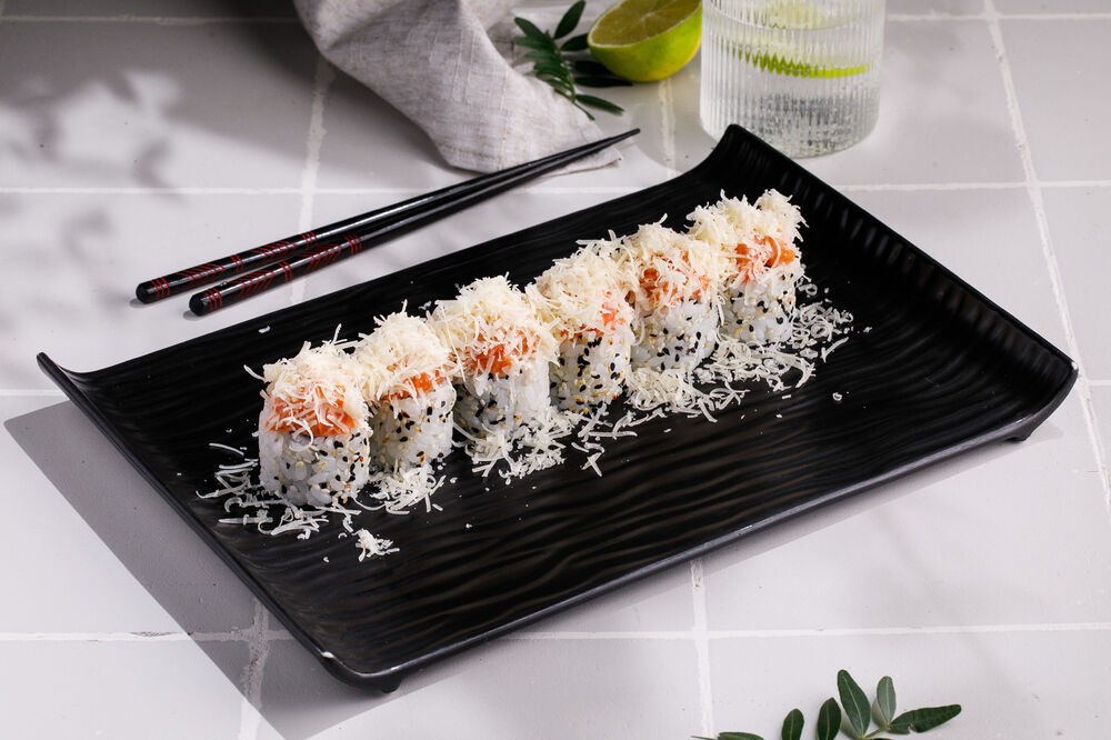 Roll with salmon and Parmesan cheese