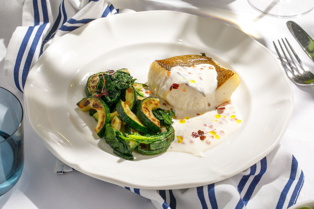 Atlantic halibut with zucchini and spinach