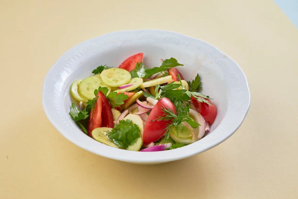 Salad of Baku tomatoes and cucumbers