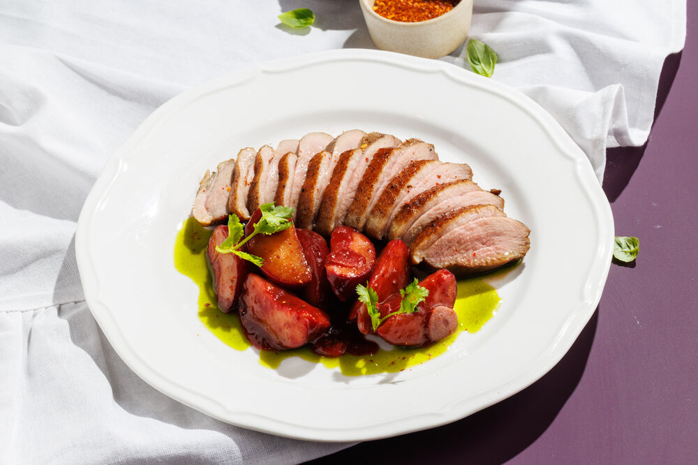 Duck breast with caramelized plum