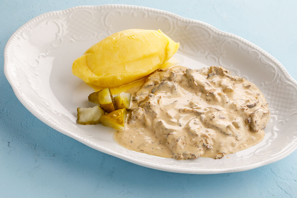 Beef Stroganoff with porcini mushrooms