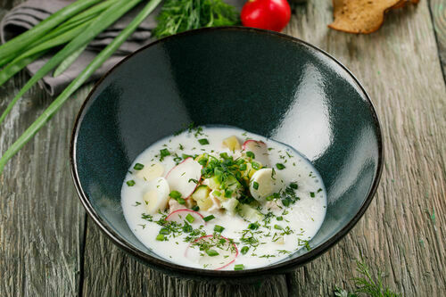 Okroshka on kefir with ham