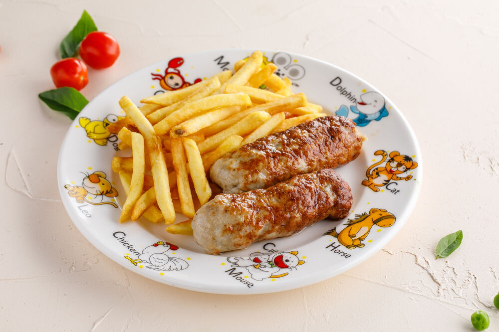 Lala-kebab from chicken with a side dish of your choice for kids