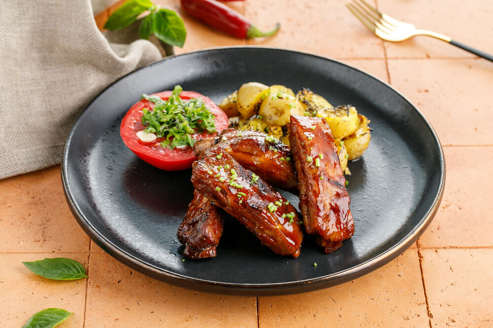 BBQ Pork Ribs with Baked Potatoes