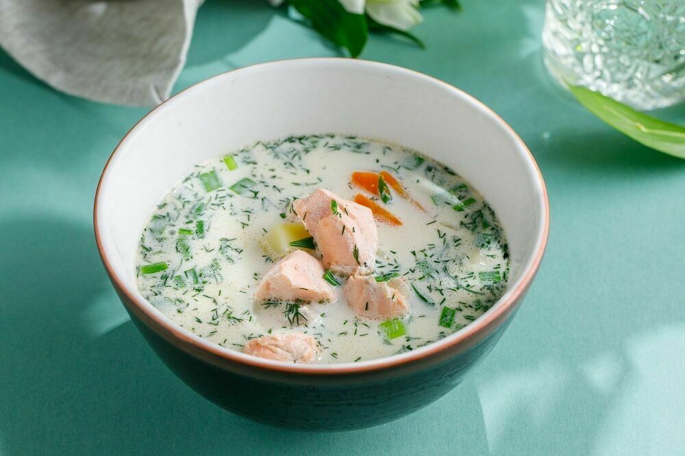 Fish soup with salmon and cod in Finnish style