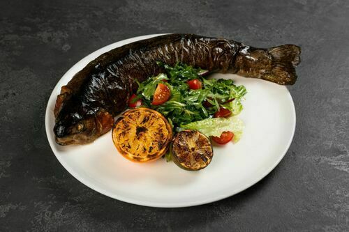 Trout stuffed with pike perch, shrimp, cream, cream cheese and green onions
