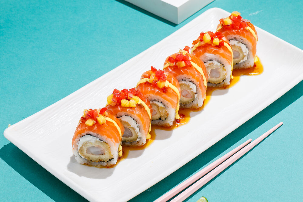 Salmon and shrimp tempura roll