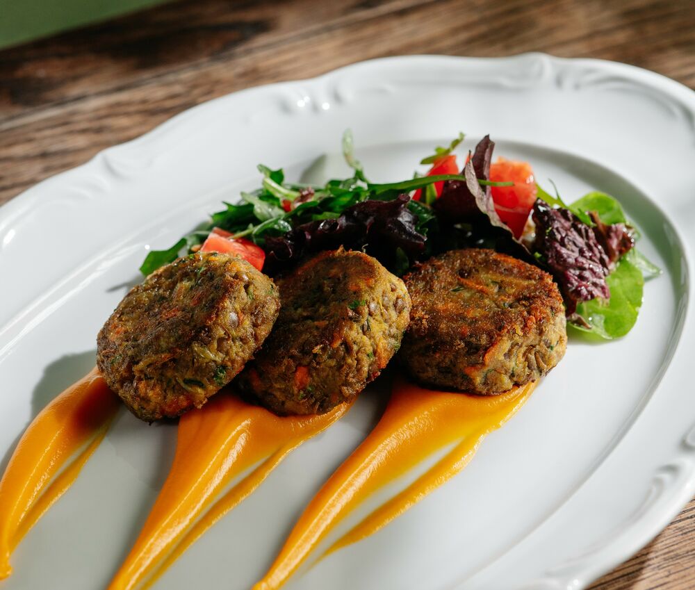  Lentil cutlets with sweet potato puree