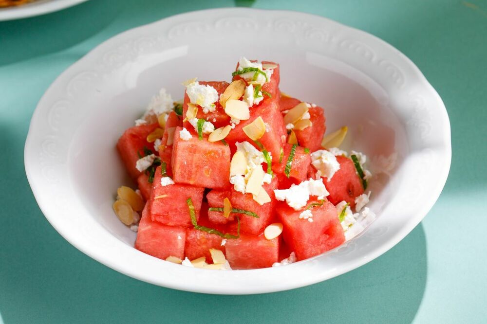 Salad with watermelon and feta cheese