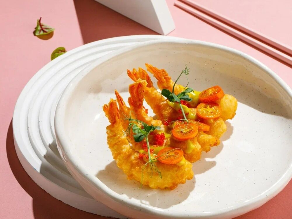 Shrimp tempura with kumquat