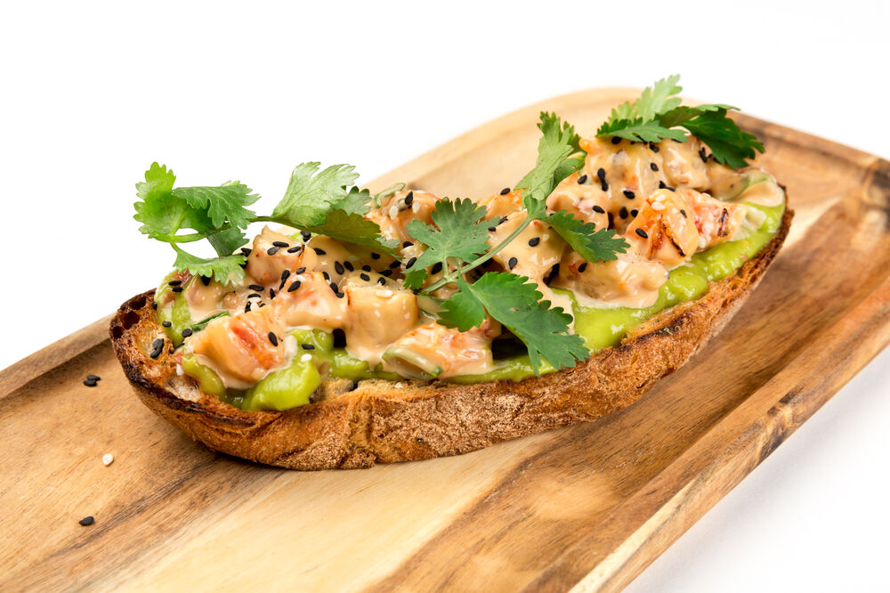 Bruschetta with shrimp and avocado