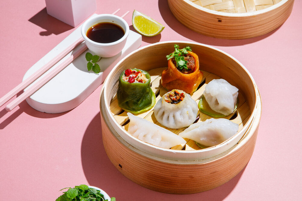 Dim sum with shrimp, crab and squid