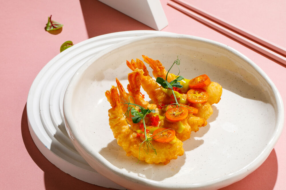 Tempura shrimp with kumquat