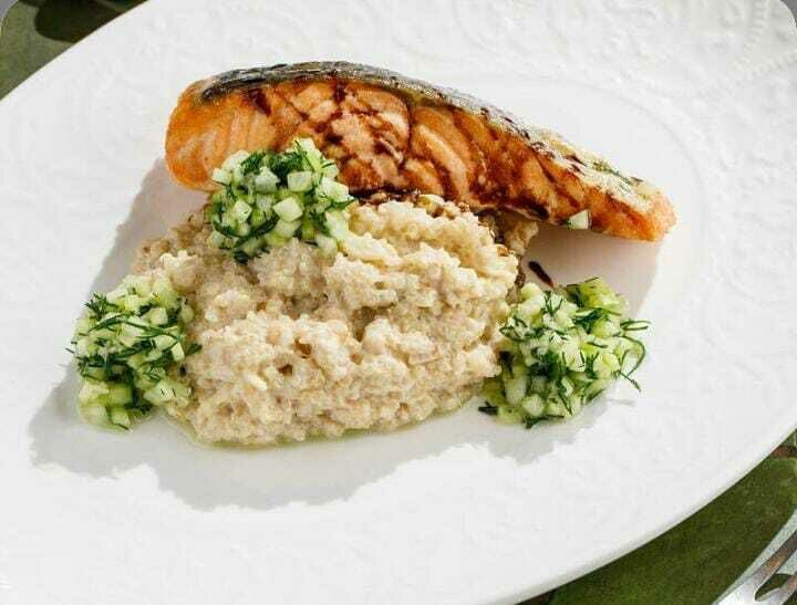 Sea trout fillet with smoked quinoa