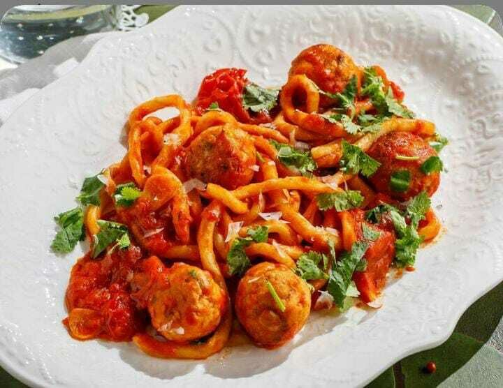 Pasta with meatballs in tomato sauce